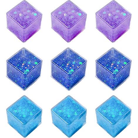 Lot de 9 jouets aquatiques apaisants et relaxants pour enfants et adultes, décoration de bureau à la maison ou au travail, sable dynamique, violet, bleu foncé et bleu clair, 2,6 x 2,6 x 2,6 cm (1/4)
