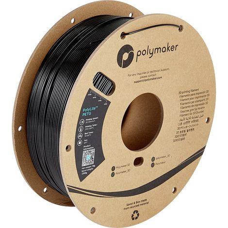 Polymaker PB01001 PolyLite Filament PETG résiste à la chaleur, résistance élevée à la traction 1.75 mm 1000 g noir 1 pc(s) X250202 (1/5)