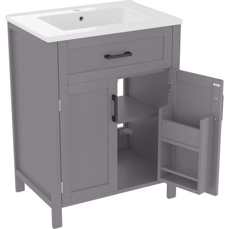 Mueble de baño con lavabo integrado, diseño moderno, color gris. (1/2)