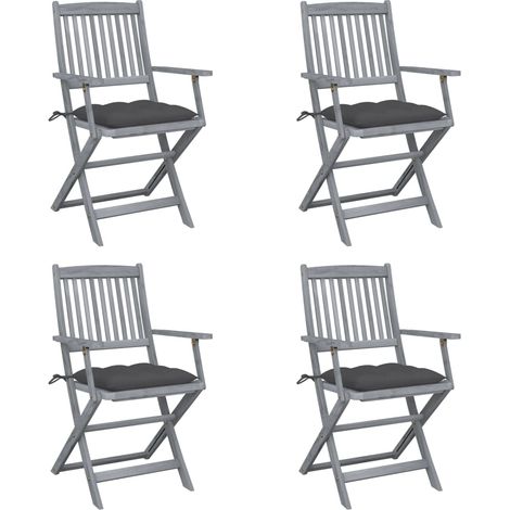 Lot de 4 Chaises de jardin pliables - Chaise d'extérieur pour terrasse/jardin avec coussins Bois d'acacia BV864865 - BonneVie (1/5)