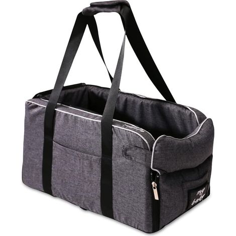 Seggiolini auto di sicurezza per cani e gatti di peso inferiore a 6 kg, trasportino traspirante per cani, spallacci rimovibili e portatili, cestino per cani, cuccia per auto - grigio, cinghie (1/5)