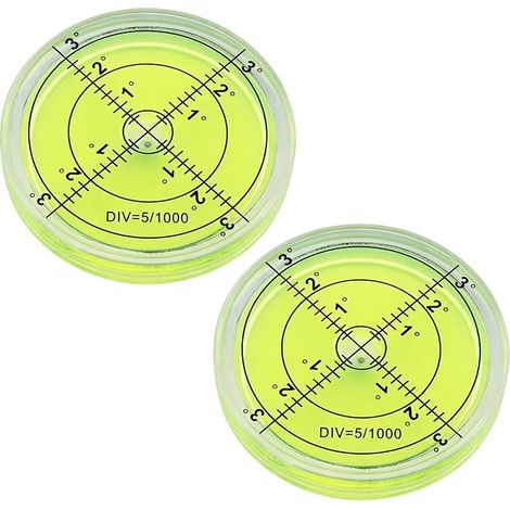 Lot de 2 niveaux à bulle ronds de 60 mm, mini niveau à bulle de précision pour camping-car, appareil photo, trépied et balance, petit niveau à bulle croisé orientation horizontale, acrylique (1/5)
