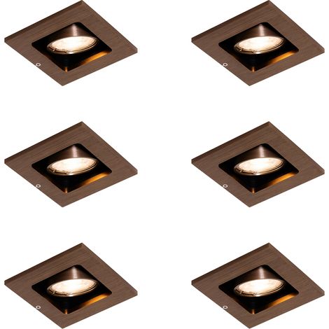 Set of 6 Modern Recessed Spotlights Dark Bronze Adjustable - Qure