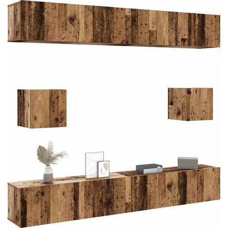 Ensemble de meuble TV mural 6 pcs vieux bois bois d'ingénierie (1/5)