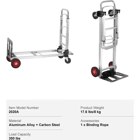 Chariot pliant, capacité de charge de 400 lbs, design transformable, 400lbs (1/2)