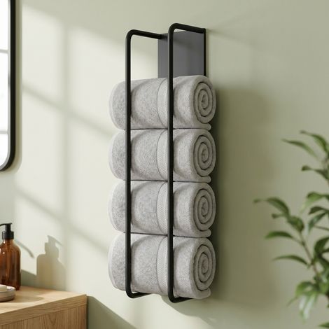 Mai & Mai Porte-Serviettes Autocollant 2 Barres en Acier au Carbone Rangement Support Serviette Mural Noir Mat pour Salle de Bain Cuisine Buanderie 40×9 CM Tavrin-03 (1/5)