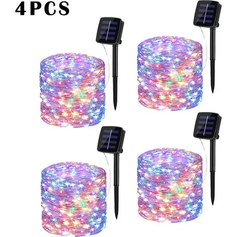 Guirlande lumineuse solaire LED (4 pièces - multicolore - 32 m - 300 LED) pour extérieur, jardin, guirlande féérique, guirlande lumineuse LED scintillante étanche, décoration de Noël et de cour (1/5)