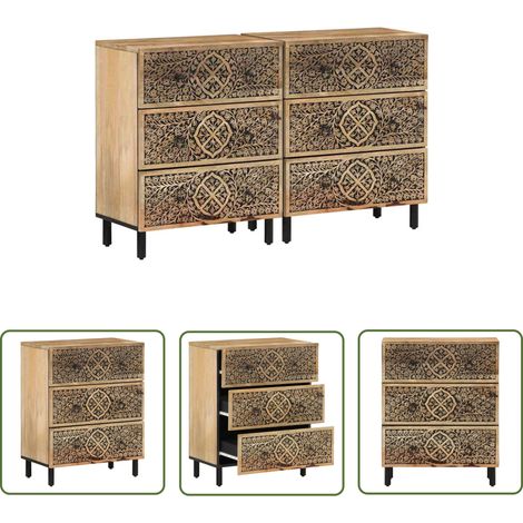 The Living Store Armoires latérales 2 pcs 60x33x75 cm bois massif de manguier - Buffet Retro - Armoire Vintage - Commode Design - Mobilier Rustique - Rangement Mural (1/5)