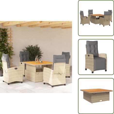 Cojines para sillas - vidaXL Set comedor de jardín 5 pzas con cojines ratán sintético beige - Muebles de exterior