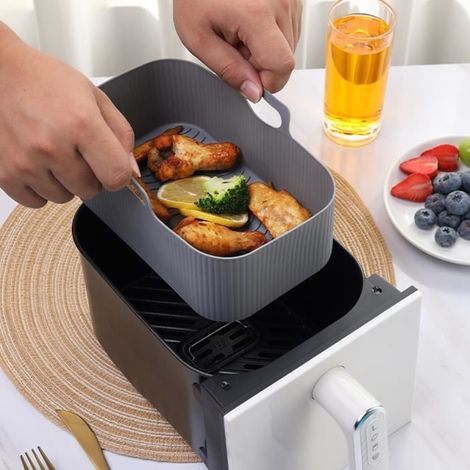 Accessoire Air Fryer, Moule pour Friteuse à Air, Tapis de Cuisson Silicone, lavable au lave-vaisselle, gris (1/4)