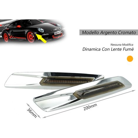Kit Freccia Laterale a Led Side Marker Dinamica Argento Cromato Lente Grigio BMW E81 E82 E87 E88 E90 E91 E92 E93 E60 E61 F10 (1/3)
