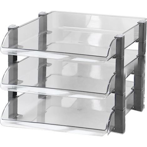 Classeur de bureau à 3 niveaux en acrylique transparent, 280 x 372 x 247 mm, idéal pour le classement de documents confidentiels. Dimensions : 280 x 372 x 247 mm. (1/5)