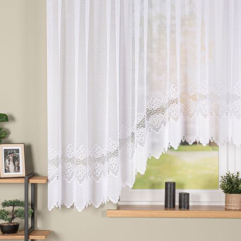 MODESTA - Rideau jacquard prêt à poser avec découpe en bas - 400x160 cm - blanc (1/5)