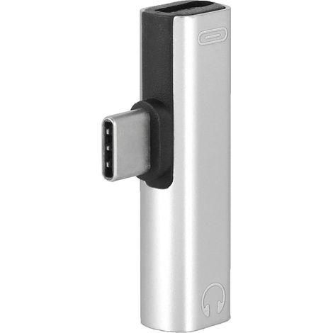 Adaptateur USB-C vers Jack 3.5mm 2-en-1, Chargeur et Convertisseur Audio Argenté (1/5)