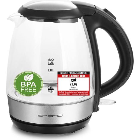Emerio WK-125145 Hervidor inalámbrico Negro Plata 1.2 l