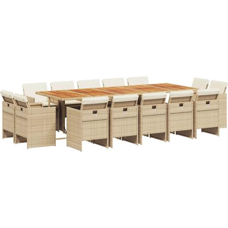 Maison Exclusive - 15-tlg. Garten-Essgruppe mit Kissen Beige Poly (1/5)