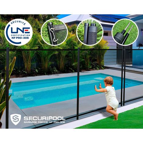 Barrière de piscine démontable 4m – Aluminium laqué noir – Filet PVC haute résistance – Norme NF P90-306 – Fixation 16mm