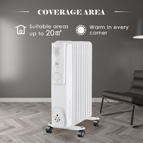 9 Fin 2000W Electric Oil Filled Radiator Portable Heater 3 Settings Thermostat (1/5)