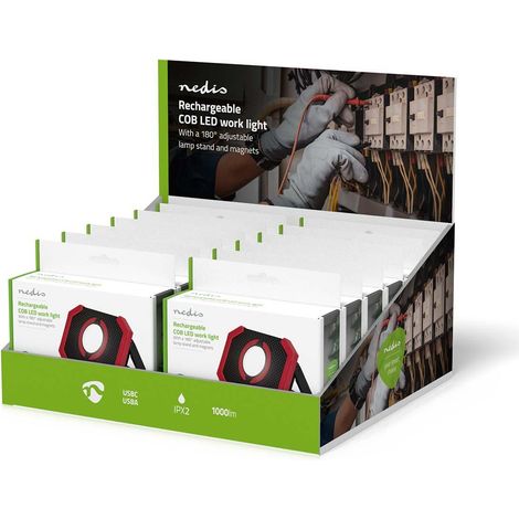 Nedis Lampada da Lavoro LED ricaricabile nera rossa 1000 lumen
