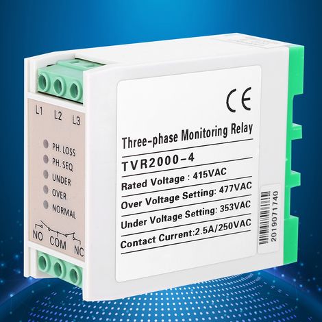 Phasenfolgeschutz gegen Über- und Unterspannung, 3-Phasen-Netzüberwachungsrelais 415 V AC (1/5)