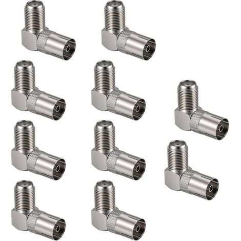 Connecteurs Femelle/Femelle de Type F à 90 degrés, Adaptateurs Coaxiaux Type F pour TV et Antenne Satellite, Connecteurs F-F pour Raccord, Fiche et Prise Antenne TV (1/5)
