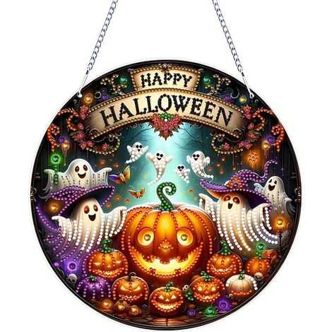 Halloween Diamond Painting Kürbis Geister Fensterbild Bastelset (1/4)