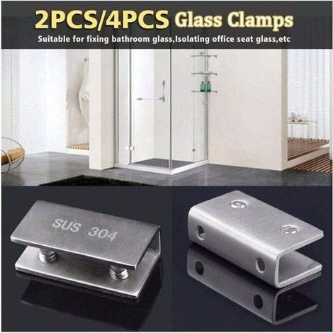 Paquet de 2 pinces de porte de douche en verre en acier inoxydable modernes, fixées au mur, 8-12mm (1/4)