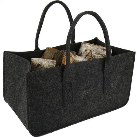 HOXILEELEO1Pcs Sac à Buche Sac en Feutre Bois Panier à Bûches Bois Sac de Rangement pour Buche Gris Foncé 50x25x25CM