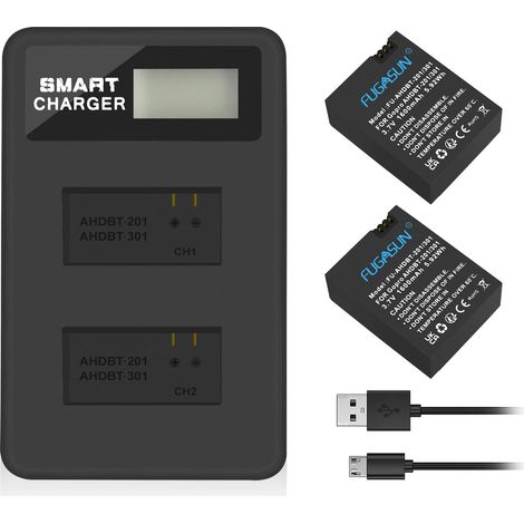 2 pièces 1600mAh pour Batterie de caméra GoPro AHDBT-201/301 avec Double Chargeur de Batterie pour Batterie Gopro Hero 3 3+ AHDBT-301, AHDBT-201 (1/5)