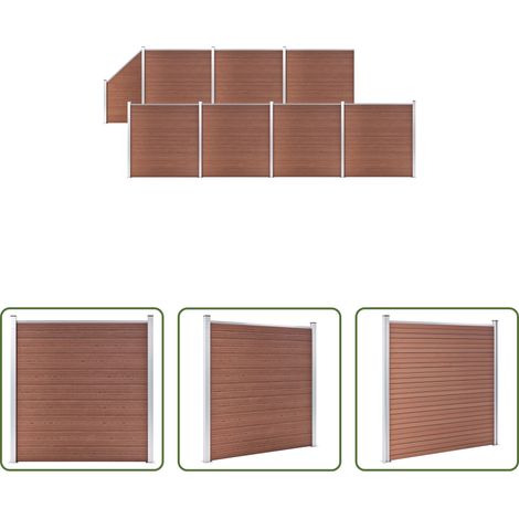 vidaXL Panneau de clôture - Ensemble de clôture WPC 7 Carré + 1 Incliné 1311x186 cm Marron (1/5)