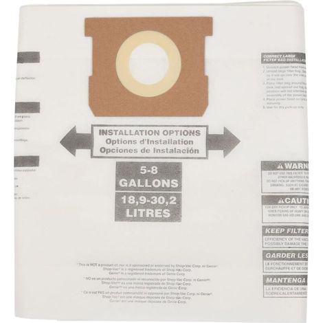 Sacchetto universale per aspirapolvere a secco da 6 pezzi per aspirapolvere Shop Vac da 5-20 galloni (1/4)