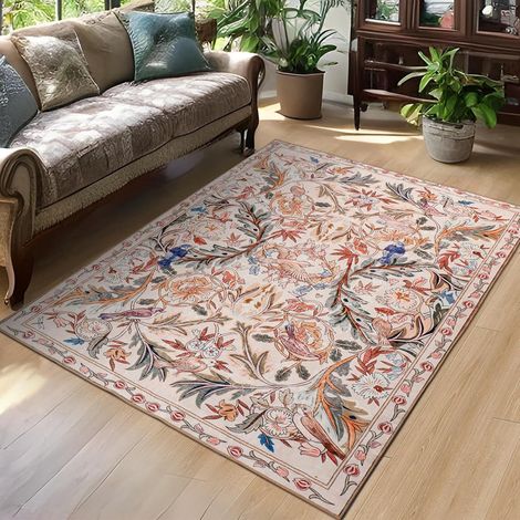 Lavable Tapis Salon 120×180 cm, Rose Floral Grand Tapis Chambre Dos Antidérapant, Doux Pile Courte Tapis de Salle à Manger, Bohème Oiseau Tapis de Cuisine pour Salle de Bain Bureau Pépinière (1/5)