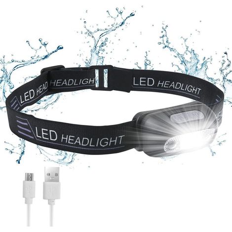 Lampe Frontale Rechargeable Torche Frontale 200LM avec Capteur, Légère et Réglable, Idéale pour Camping, Randonnée et Cyclisme