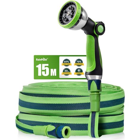 15m Flexible Garden Hose, Lightweight TPE Water Hose, 800D Oxford Fabric, Pressure 30 Bar, 10 Jet Gun, 1/2" (1/5)