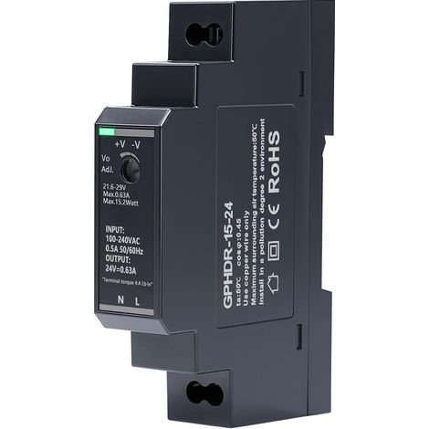 Alimentation pour rail DIN 24V 0.63A 15W transformateur rail din Entrée 100-240V CA Sortie 24V DC Bloc d'alimentation sur rail din pour Automatisation industrielle GPHDR-15-24 (1/5)