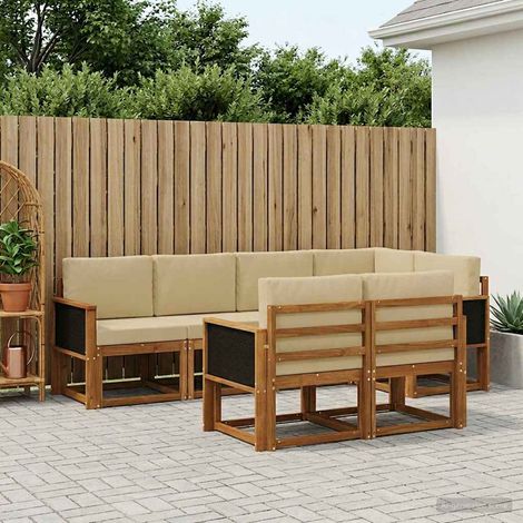 vidaXL Outdoor-Sofagarnitur mit Kissen 7 pcs Natur und Beige Polyester (1/5)