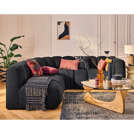 Debbie - modulares ecksofa links 4-sitzer mit armlehne aus strukturiertem stoff - schwarz (1/5)