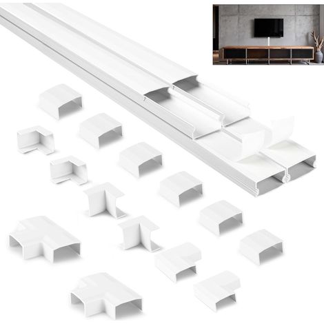 Kits de Goulottes, 4 M Goulotte Passe Cable, Goulotte Electrique  Goulotte Cable Autocollante, Goulotte Passe Cable Mural, Cachez et Protégez Les Câbles Facilement(4PCS L1000mm, B25mm, H13mm) (1/5)