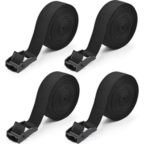 QAZQA Sangle à Griffe Sangle d'arrimage Sangle de Fixation Lot de 4 Sangles d'arrimage avec Boucle 2.5 cm x 4 m, Maximale 250 kg Sangle à cliquet (1/5)