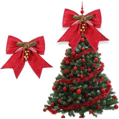 Nœuds pour sapin de Noël Nœuds rouges pour sapin de Noël Grand nœud pour décoration d'arbre de Noël, décorations de couronnes (1/5)