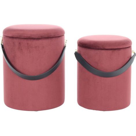 Lot de 2 Poufs & Coffres de Rangement "Arabella" 44cm Rouge (1/4)