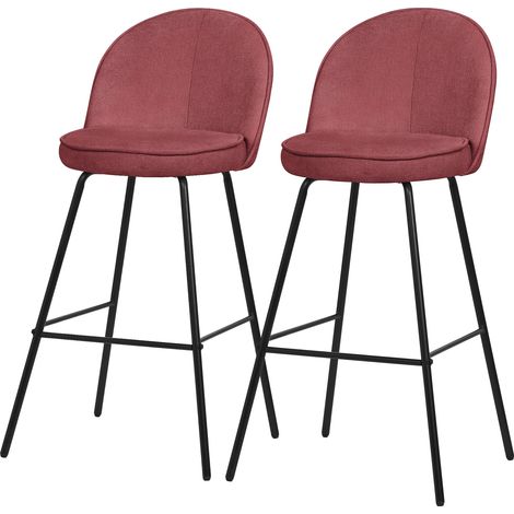 ML-Design Set di 2 Sgabelli da Bar Rosso con Rivestimento in Tessuto, Altezza 75 cm, Struttura in Metallo, con Schienale e Poggiapiedi, Sedia Alta Imbottita da Cucina, Sgabello da Bistrot o Bancone