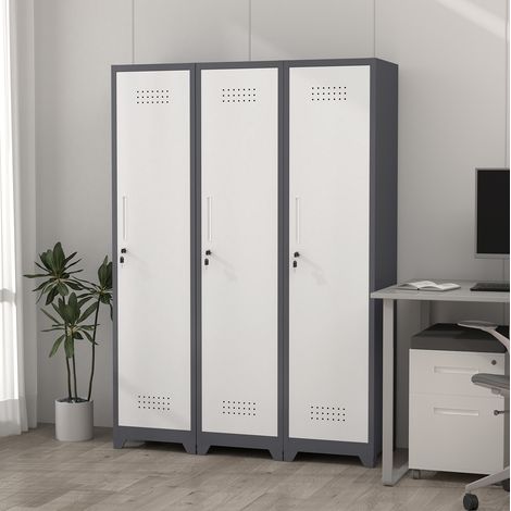 Metall-Aufbewahrungsschrank 40 x 40 x 165 cm grau mit Schloss für Garage und Büro – MEUBLIV (1/5)