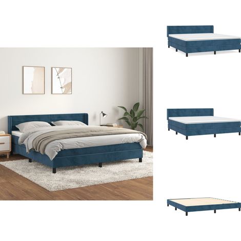 Sommier à lattes de lit et matelas Bleu foncé 160x200cm Velours - Lit Tapissier - Lit Velours - Lit Double - Literie - Chambre À Coucher (1/5)