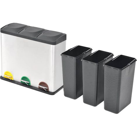 vidaXL Cubo de reciclaje y basura con pedal acero inoxidable 54 L (1/2)