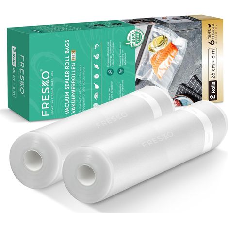 Sacs sous vide 2 rouleaux 28 X 600 cm,sac sous vide alimentaire,taille personnalisée pour toutes les machines sous vide,rainures d'air en relief,Sachet sous vide alimentaire (1/5)