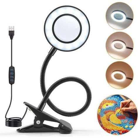 Lampe Loupe Lampe de Bureau LED, 3 Couleurs 10 Luminosité Lampe de Lecture, 360° Flexible Loupe de Lecture Loupe Grossissante, Portable Lampe Bureau (1/5)