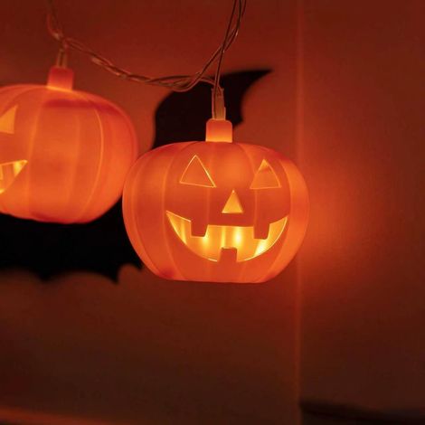 Guirlande lumineuse citrouille Halloween classique 1,5 m 10 LED blanc chaud alimentée par piles (1/4)
