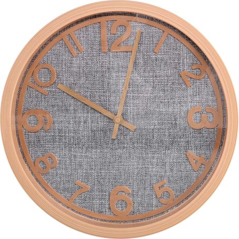 Rundes Uhr aus Holzimitat und grauem Stoff, ø31h4 cm (1/2)