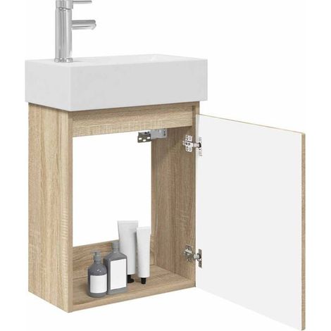 Meuble de Salle de Bain avec Robinet Intégré, Couleur Chêne Sonoma, Design Moderne et Fonctionnel pour WC (1/5)